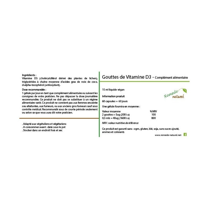 Vitamine D3 végétale en gouttes