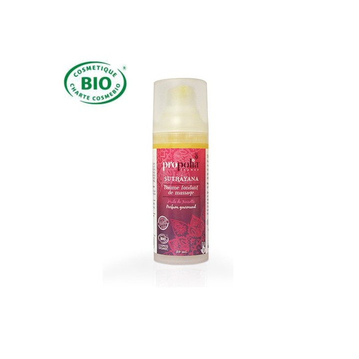 Melting and gourmet organic massage balm based on propolis and oil