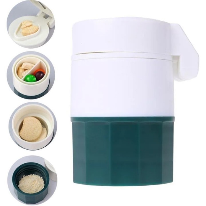 4-in-1-Pillenspender: Aufbewahren, Schneiden, Pulver, Wasserbehälter