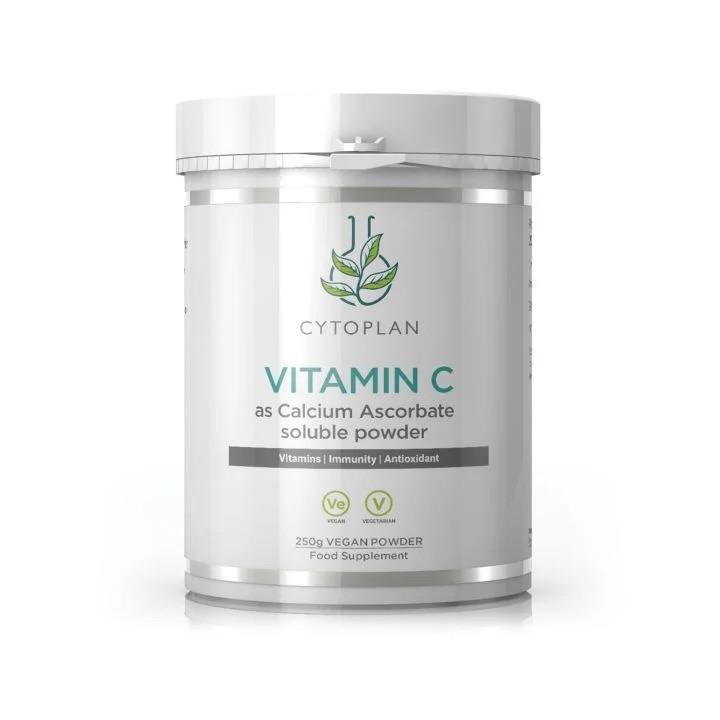 Vegan vitamin C in the form of soluble calcium ascorbate powder