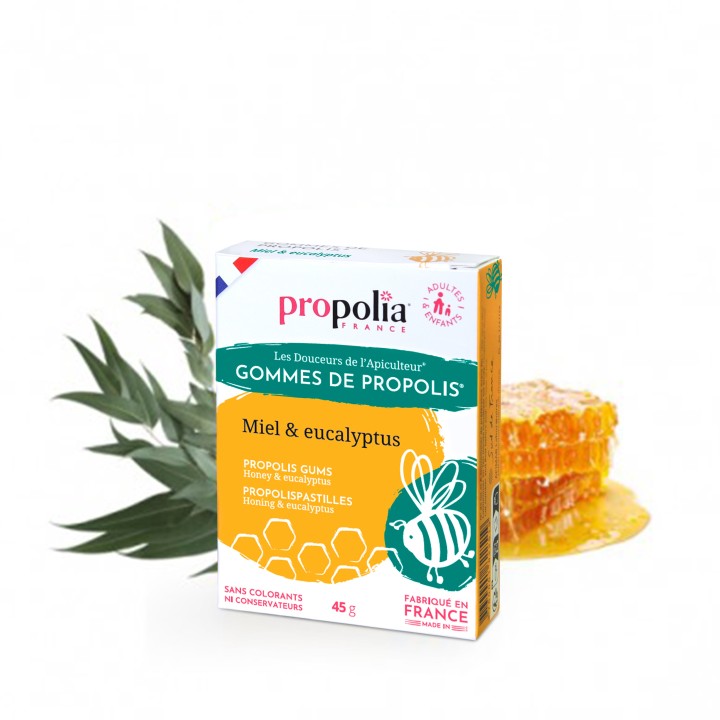 Propolia : Gomme de propolis, miel et huile essentielle d'eucalyptus