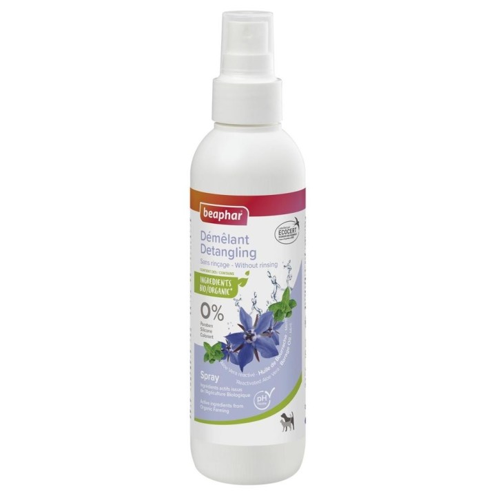 Natural detangling spray for dogs and cats, ecocert certified