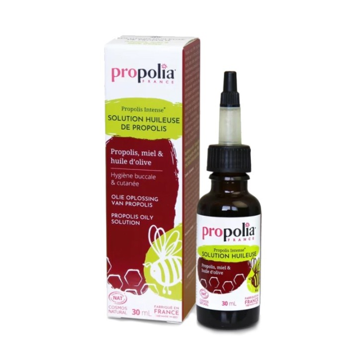 Solution huileuse de propolis, miel et huile d'olive apaise